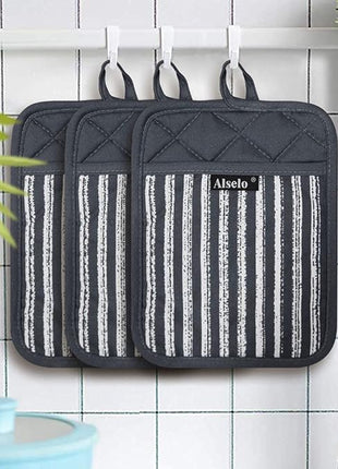 Silicone Pot Holders Set of 3 Heat Resistant & Non Slip Potholders, Professional Oven Hot Pads with Pockets Mitts for Kitchen Cooking Baking Barbecue