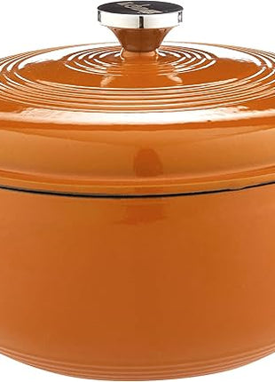 Lodge 6 Quart Enameled Cast Iron Dutch Oven with Lid – Dual Handles – Oven Safe up to 500° F or on Stovetop - Use to Marinate, Cook, Bake, Refrigerate and Serve – Apricot