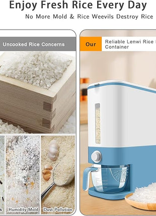 22-25 Lbs Rice Dispenser, Large Cereal Dry Food Storage Containers with Measuring Cup,BPA-Free Household for Kitchen Pantry Organization-Blue