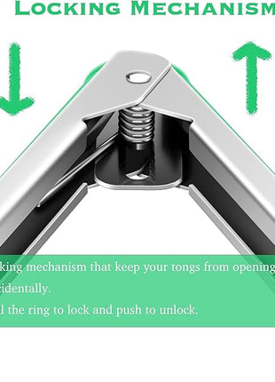 9-Inch & 12-Inch Premium Stainless Steel Food Tongs, Turquoise Silicone BPA Free Non-Stick BBQ Cooking Grilling Locking Kitchen Tong