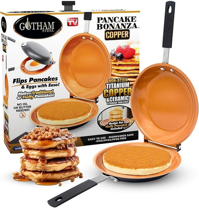 Gotham Steel Double Sided Pan, The Perfect Pancake Maker – Ceramic Nonstick Copper Easy to Flip Pancake Griddle for Fluffy Pancakes, Omelette Maker, Frittata Maker & More! Dishwasher Safe