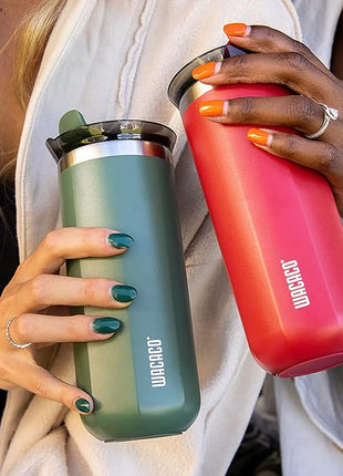 WACACO Octaroma Grande Vacuum Insulated Coffee Mug, 15 fl oz (435ml), Double-wall Stainless Steel Travel Tumbler With Drinking Lid, Carmine Red
