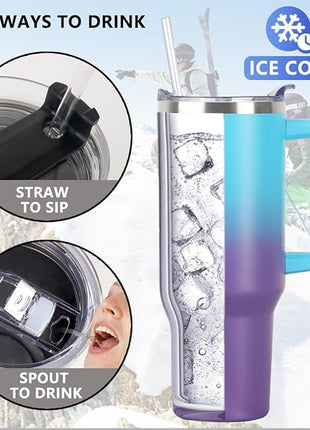 SYACOT 40 oz Tumbler with Handle and Straw Stainless Steel Insulated Tumbler Leak Proof Lid and Straw Lid Reusable Travel Mug Coffee Mug Cup Dishwasher Safe Keep Drinks Cold and Hot (Amethyst)