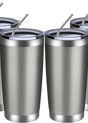 MEWAY 20oz Tumbler 4 Pack Double Wall Vacuum Insulated Travel Mug Bulk, Stainless Steel Tumblers with Lid and Straw, Durable Powder Coated Coffee Cups for Cold & Hot Drinks (Cold Gray, 4)