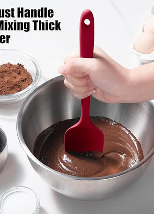 Heat Resistant Silicone Spoon Spatula, Doosu 600°F High Temp Flexible Cooking Spoons Kitchen Rubber Spoonula Scratch-Proof for Mixing Stirring Scraping Serving Non-Stick Cookware (11.4in, Red)