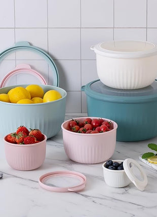 COOK WITH COLOR Prep Bowls with Lids- Wide and Deep Nesting Plastic Small Mixing Bowl Set with Lids, 12 Piece Set - Deep Bowls, Teal and Pink