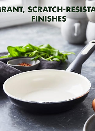 GreenPan Rio Healthy Ceramic Nonstick 8" Frying Pan Skillet, Soft Grip Handle, Breaktfast Meal Set, PFAS-Free, Dishwasher Safe, Oven Safe, Black