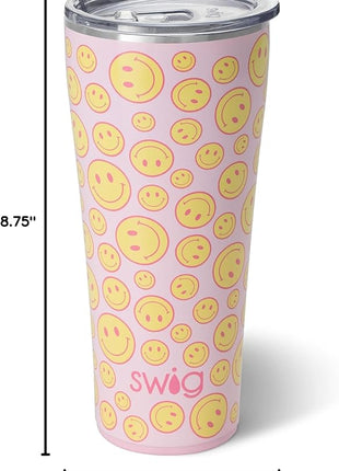 Swig Life 32oz Insulated Tumbler, Travel Coffee Tumbler with Lid, Cup Holder Friendly Travel Coffee Mug, Stainless Steel with Lid (Oh Happy Day)