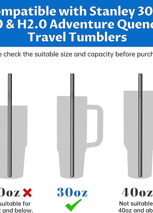 Tomorotec 11 Inch Stainless Steel Reusable Drinking Straws 14PCS & 2 Cleaning Brushes Set with Curved & Straight Designs, Compatible with 30oz Stanley Tumblers, Dishwasher Safe, BPA-Free (Black)