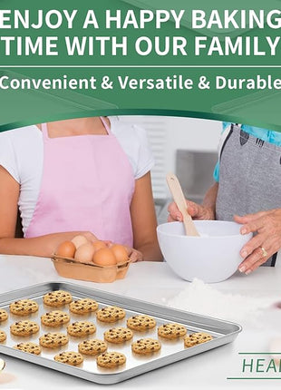 Baking Sheets Set of 2, HKJ Chef Cookie Sheets 2 Pieces Stainless Steel Baking Pans & Toaster Oven Tray Pans, Rectangle Size 20L x 14W x 1H inch & Non Toxic & Healthy & Easy Clean