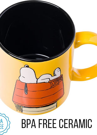 Silver Buffalo Peanuts Halloween Snoopy Trick Or Treat Spider Webs Ceramic Mug, 20 Ounces