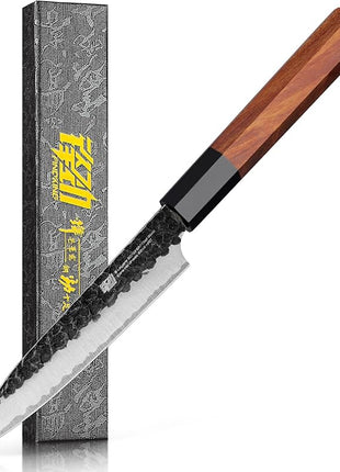FINDKING Dynasty Series Kitchen Utility Knife, Multi-Purpose Japanese Paring Knife, 9Cr18MoV High Carbon Steel Blade, African Rosewood Octagonal Handle, Small, for Fruits Vegetables, 5 Inches