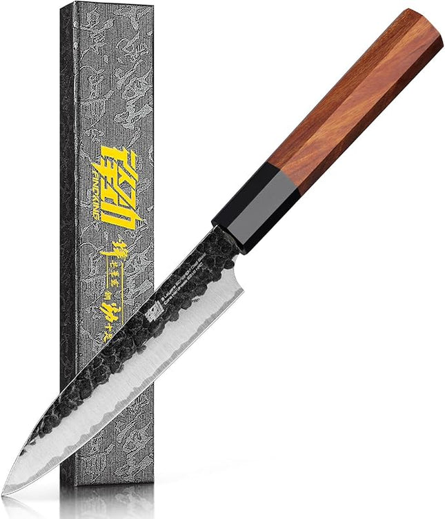 FINDKING Dynasty Series Kitchen Utility Knife, Multi-Purpose Japanese Paring Knife, 9Cr18MoV High Carbon Steel Blade, African Rosewood Octagonal Handle, Small, for Fruits Vegetables, 5 Inches