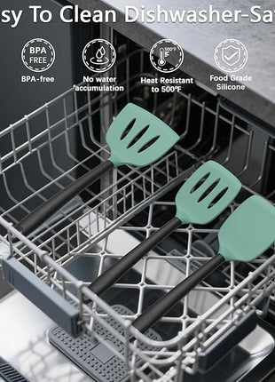 Coukre Silicone Kitchen Cooking Utensils Set with Holder – Heat-Resistant, Food-Grade Kitchen Tools, Spatula, Spoon & Gadgets for Non-Stick Pans, Dishwasher Safe (14, AquaGreen)