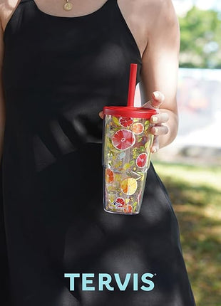 Tervis Tropical Animal Collection Made in USA Double Walled Insulated Tumbler Travel Cup Keeps Drinks Cold & Hot, 24oz with Straw Lid, Seahorse