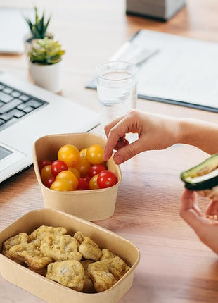 50 Sets 17oz Disposable Kraft Paper Bowls with Lids, Rectangle Paper Food Containers with Lids, Salad Bowls for Hot/Cold Food, Soup, Meal Prep, Ice Cream, Takeout, Party Supplies(500ml)