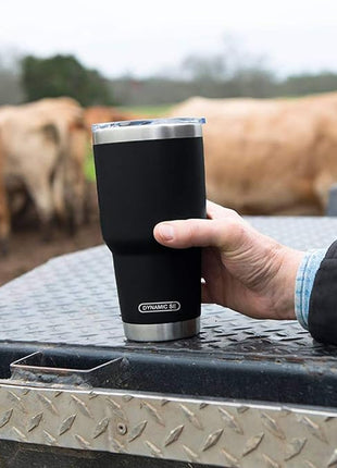 D·S 30 oz Black Tumbler Stainless Steel Double Wall Vacuum Insulated Mug with Straw and Lid, Cleaning Brush for Cold and Hot Beverages