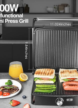 OSTBA Panini Press Grill Indoor Sandwich Maker with Temperature Setting, 4 Slice Large Non-stick Versatile Grill, Opens 180 Degrees to Fit Any Type or Size of Food, Removable Drip Tray, 1200 W