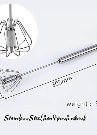 Stainless Steel Egg Whisk, Hand Push Rotary Whisk Blender, Versatile Milk Frother, Hand Push Mixer Stirrer for Blending, Whisking, Beating & Stirring (12in)