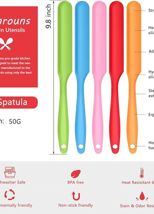 5pcs Silicone Jar Spatulas set, Cake Cream Spatulas Set, 9.8 inch Non-Stick Heat Resistant Mixing Butter Spatulas Baking Scrapers for Jars Blenders Cooking Stirring