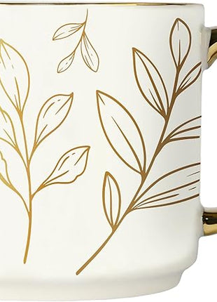 Sweet Water Decor Gold Leaves Mug with Gold Handle, 14oz Fine Bone China Coffee Cup for Tea, Latte, or Hot Cider, Autumn Leaf Drinkware, Fall Decorations for Kitchen, Gift for Mom, Sister & Wife