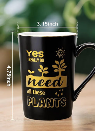 Crazy Gardening Gifts for Women Men - Plant Lover Gift Coffee Mug, Garden Gifts for Gardeners, Plant Lady, Mom, Dad, Son, 14oz Black Ceramic Mug with Gold Print, Lid, Spoon Card, Luxury Gift Boxed