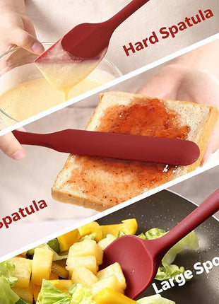 Wanbasion 5 Piece Premium Silicone Spatula Set Heat Resistant, Kitchen Spatula Set Dishwasher Safe for Nonstick Cookware Cooking Mixing Deep Red