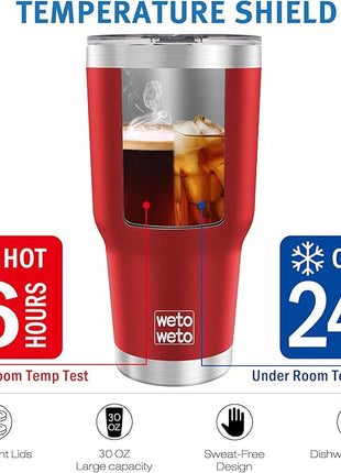 WETOWETO 30oz Insulated Tumbler With 2 Lids and 2 Straws, Stainless Steel Double Vacuum Coffee Tumbler Cup with handle, Powder Coated Travel Mug for Office, Travel(Harvest Red, 1 Pack)