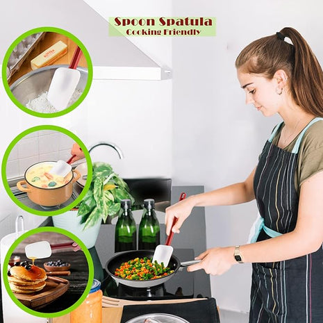 Silicone Rubber Spoonulas Pack of 3 (9.5/14/16-Inch), Commercial Silicone Spoonulas, Commercial Rubber Spatulas, Commerical Spatulas for Baking, Resistant to 500℉, Dishwasher Safe & BPA-Free