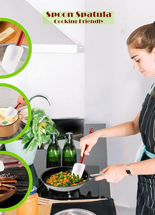 heffiso Silicone Rubber Spatula and Spoon Rubber Spatula Set of 3, High Heat Spatula Spoon, Commercial Spatula for Cooking, Commercial Rubber Spatula (3 Spoonula 16 Inches), White