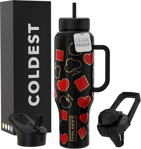 Coldest Tumbler with Handle and Straw - 100% Leak Proof Insulated Tumbler with Lid and Straw (3 Lids) - Stainless Steel Tumblers for Women & Men - Cup Holder Friendly Base, 46 oz (All In)