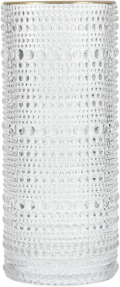 Fortessa Jupiter Beaded Hobnail Glass, 11 Ounce Collins/High Ball (Set of 6), Gold Rim Clear