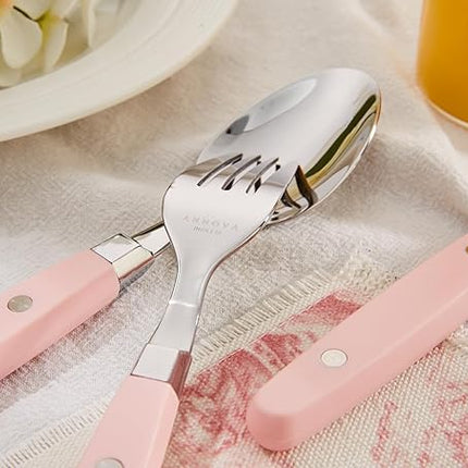 ANNOVA Silverware Set, Retro/Rivet Colorful Stainless Steel Tableware Kitchen Flatware Set Utensils, Includes Dinner Knives, Forks, Spoons, Salad Forks & Dessert Spoons (Light Pink, 20 Pieces)