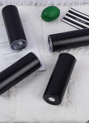 6 Pack 20 Oz Straight Skinny Tumblers,Individually Gift Boxed Stainless Steel Slim Skinny Tumbler Set Bulk, 20 Oz Insulated Slim Thin Travel Tumbler Cup for Diy, Black