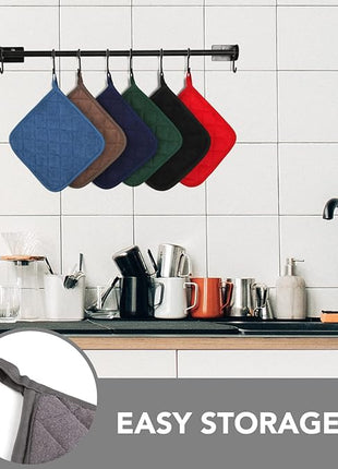 Joyhalo 6 Pack Pot Holders for Kitchen,Cotton Oven Holder with Great Heat Resistance,Non Slip Hot Pads for Kitchen Clearance,Dark Grey