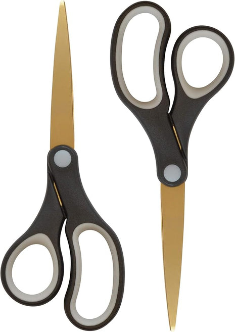 Westcott 55847 8-Inch Titanium-Bonded Scissors For Office and Home, Black/Gold, 2 Pack