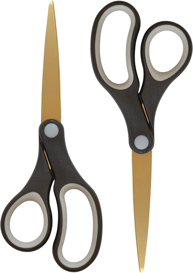 Westcott 55847 8-Inch Titanium-Bonded Scissors For Office and Home, Black/Gold, 2 Pack