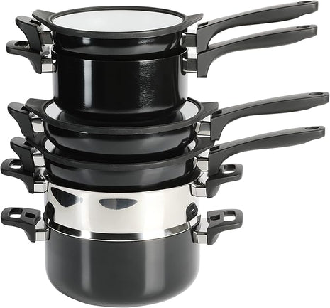 Kenmore Elite Grayson Stackable Platinum Nonstick Forged Aluminum Induction Cookware Set, 9-Piece, Black