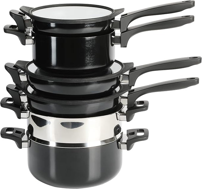 Kenmore Elite Grayson Stackable Platinum Nonstick Forged Aluminum Induction Cookware Set, 9-Piece, Black