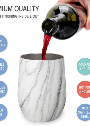 CHILLOUT LIFE 12 oz Stainless Steel Wine Tumblers 2 Pack & 1 Insulated Wine Bottle - Double Wall Vacuum Insulated Wine Glasses Cups with Lids and Straws Set Keeping Cold & Hot Gift Set