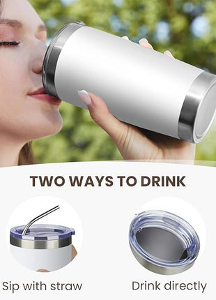 MEWAY 20oz Tumbler 8 Pack Double Wall Vacuum Insulated Travel Mug Bulk, Stainless Steel Tumblers with Lid and Straw, Durable Powder Coated Coffee Cups for Cold & Hot Drinks (White, 8)
