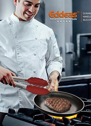 Tongs For Cooking - 7",9" and 12 inch Kitchen Tong with Silicone Tip,Heat Resistant 600 Degrees Metal Locking Tongs - for cooking,Salad and Barbecue,Red Set of 3