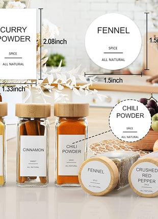AISIPRIN Glass Spice Jars with 398 Labels, 24 pcs 4oz Spice Containers with Bamboo Lids, Square Spice Bottles With Shaker Lids,Spice Organization for Cabinet,Drawer,Rack,Seasoning Organizer