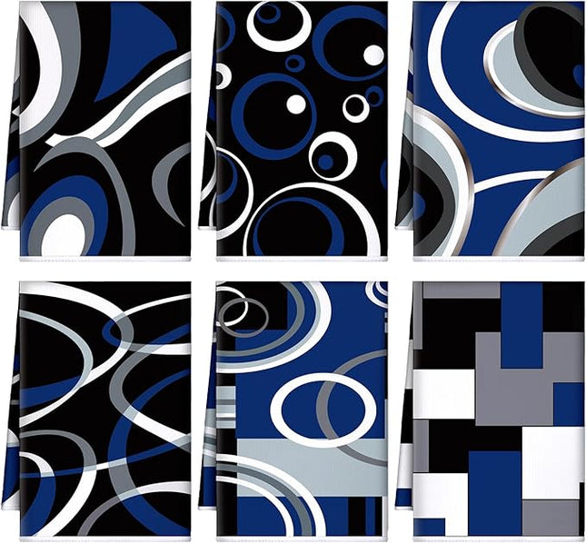 Boyiee Set of 6 Black Gray Blue Kitchen Towels Modern Geometric Dish Hand Towels 24 x 16 Inches Gifts Decorative Tea Cloth Gifts for Farmhouse Kitchen Bathroom Decorations