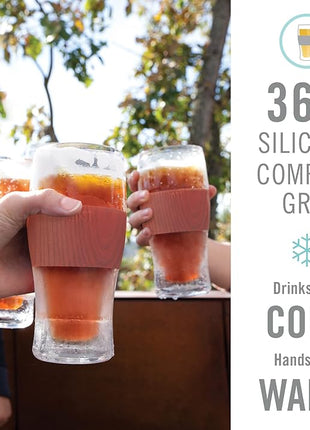 Host Freeze, Frozen Mugs, Freezable Pint Set, Beer Keep Your Drinks Cold, Double Walled Insulated Glasses, Tumbler for Iced Coffee, 16oz, Set of 2, Wood