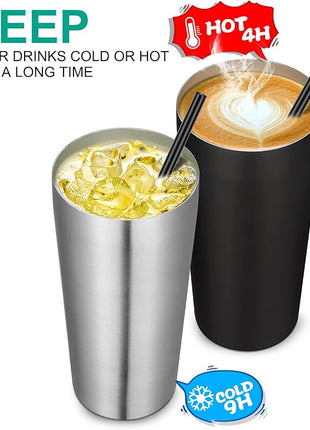 VEGOND 20oz Tumbler Bulk with Lid and Straw 1 Pack, Stainless Steel Vacuum Insulated Tumbler, Double Wall Coffee Cup Travel Mug, Black