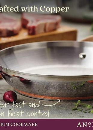 Anolon Nouvelle Stainless Stainless Steel Frying Pan / Fry Pan / Stainless Steel Skillet with Lid - 12 Inch, Silver