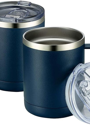 MEWAY 12oz Coffee Mug With Handle 2 Pack Bulk,Stainless Steel Insulated Travel Tumblers With Sliding Lid,Double Wall Vacuum Camping Cup for Hot & Cold Drinks (Navy Blue, 2)