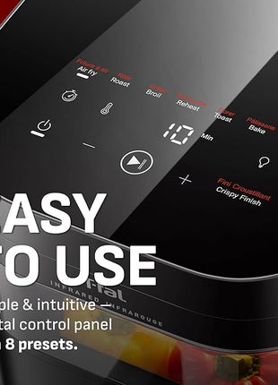 T-fal Infrared Air Fryer, 2x Faster Than Traditional Heating*, Large Air Fryer Dehydrator Combo, 8 Cooking Functions, Window With Light, No-Shake Technology, Dishwasher Safe, 1800W, Black