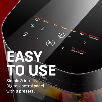 T-fal Infrared Air Fryer, 2x Faster Than Traditional Heating*, Large Air Fryer Dehydrator Combo, 8 Cooking Functions, Window With Light, No-Shake Technology, Dishwasher Safe, 1800W, Black